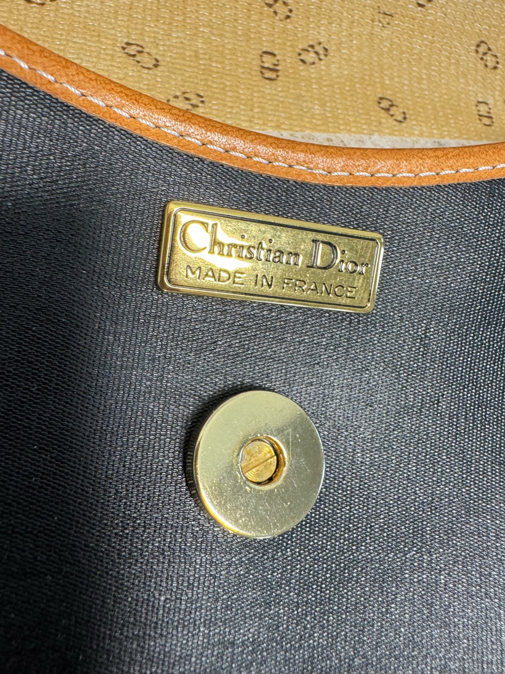 Christian Dior Vintage Black & Tan Canvas w/Leather-Trim Crescent Crossbody - Picture 10 of 11